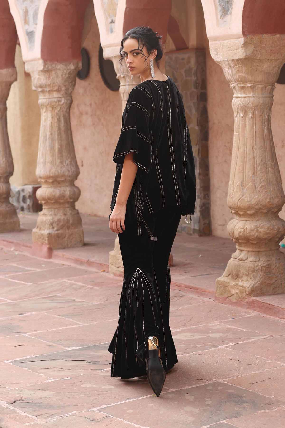 Black Velvet Short Kaftan Set