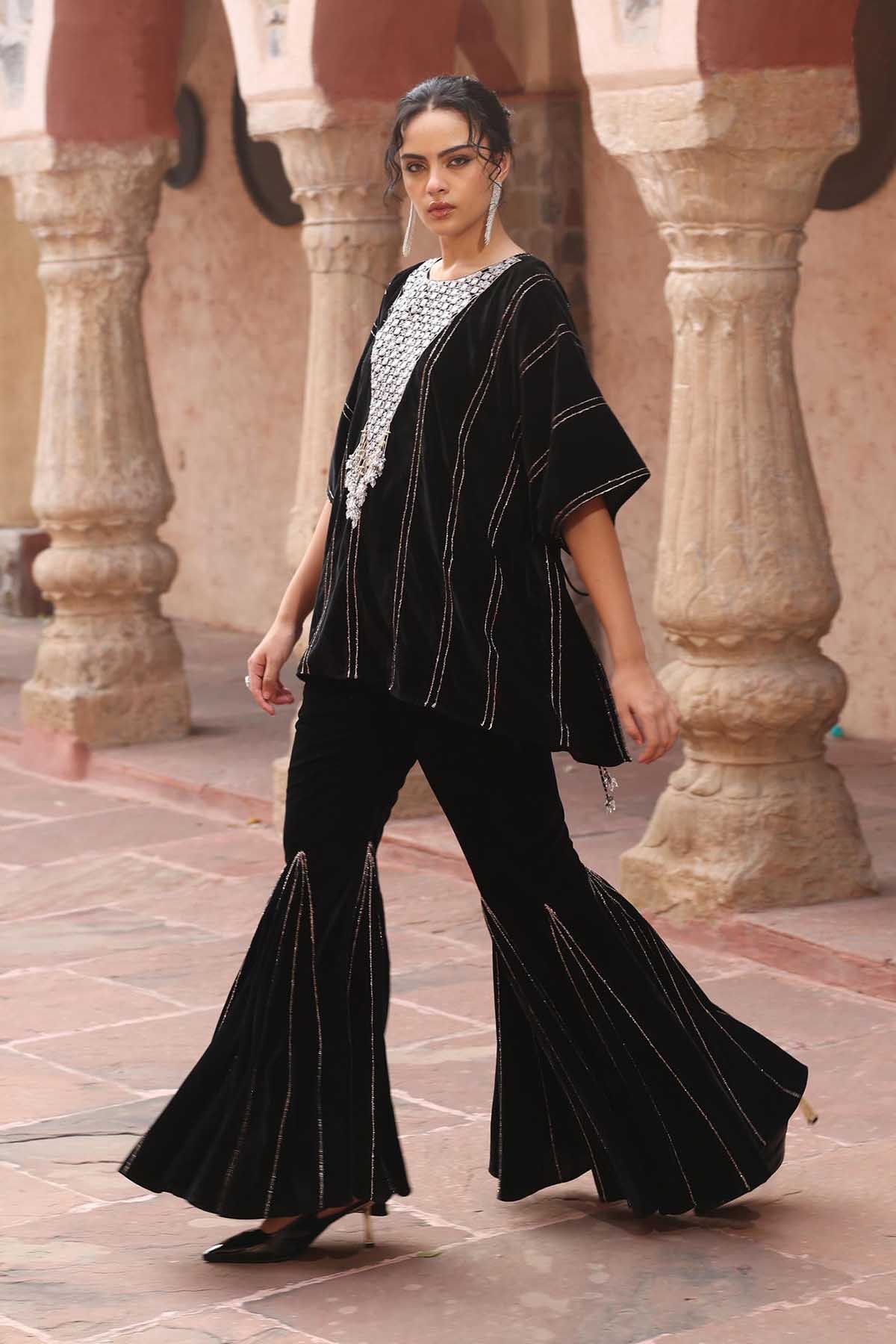 Black Velvet Short Kaftan Set