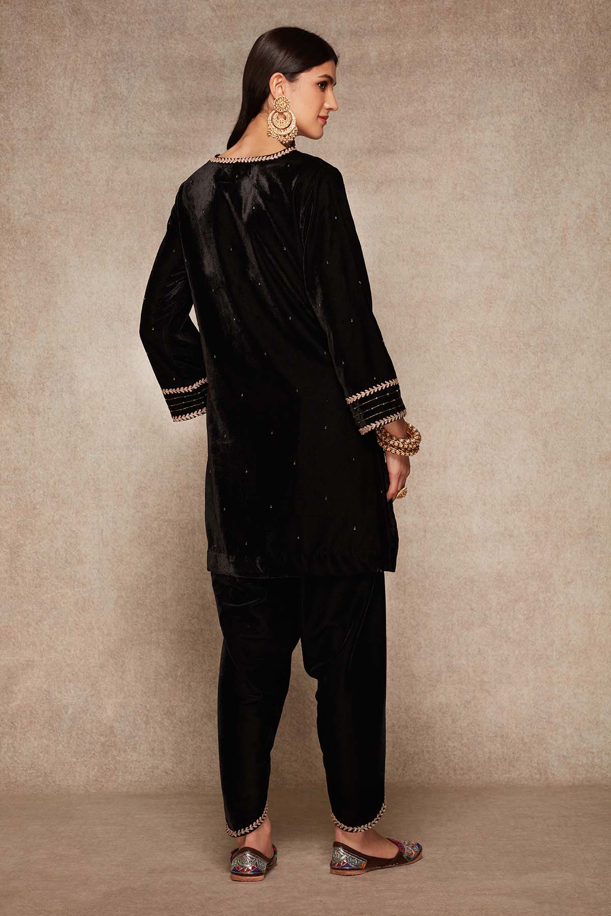 Black Velvet Short Kurta Set