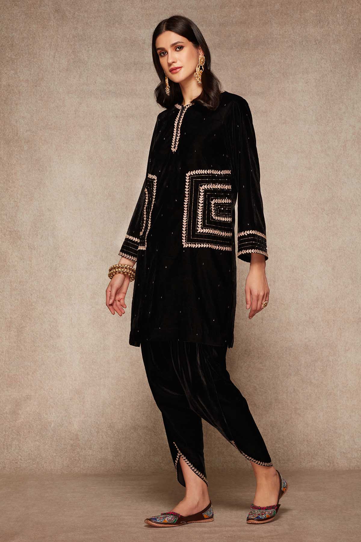 Black Velvet Short Kurta Set