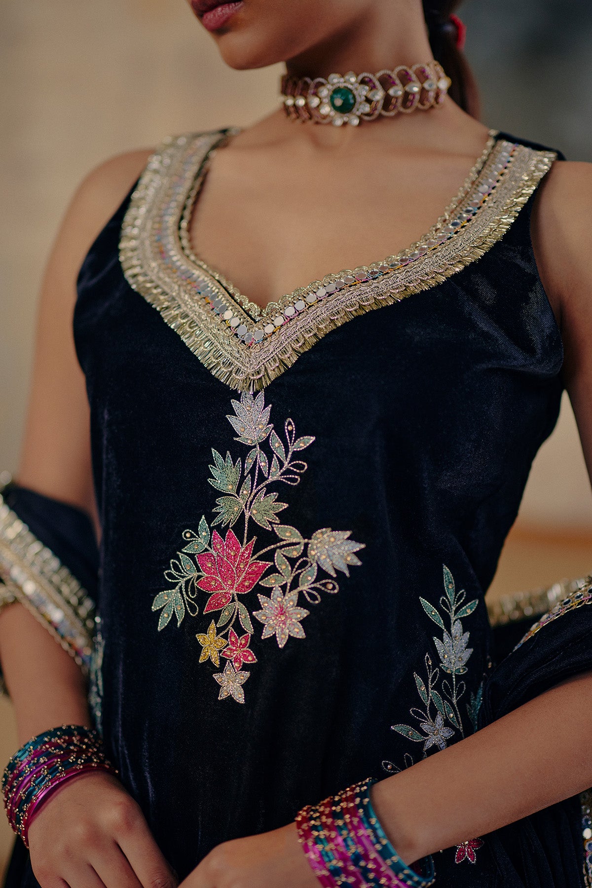 Black Velvet Thread Kurta Set