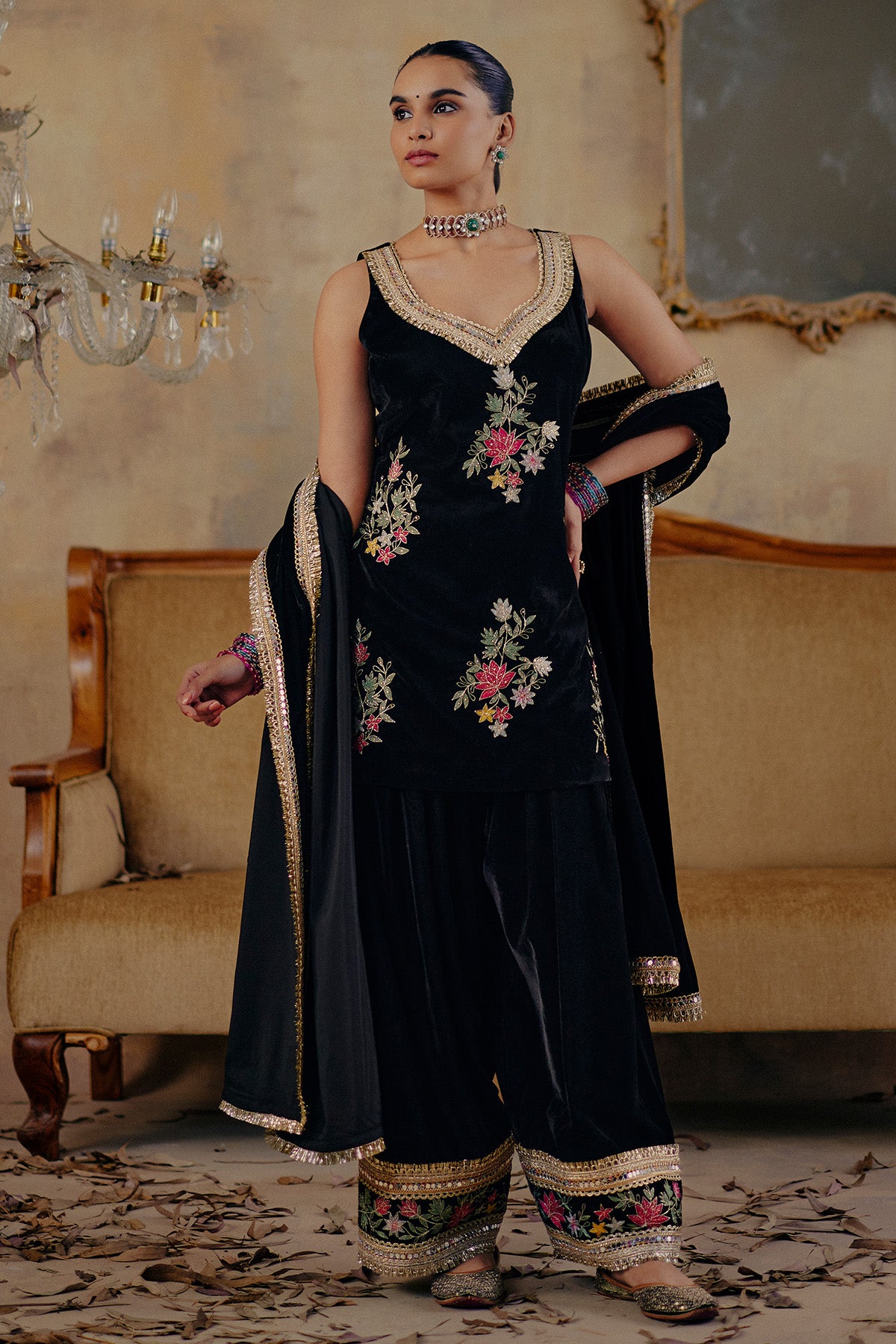 Black Velvet Thread Kurta Set