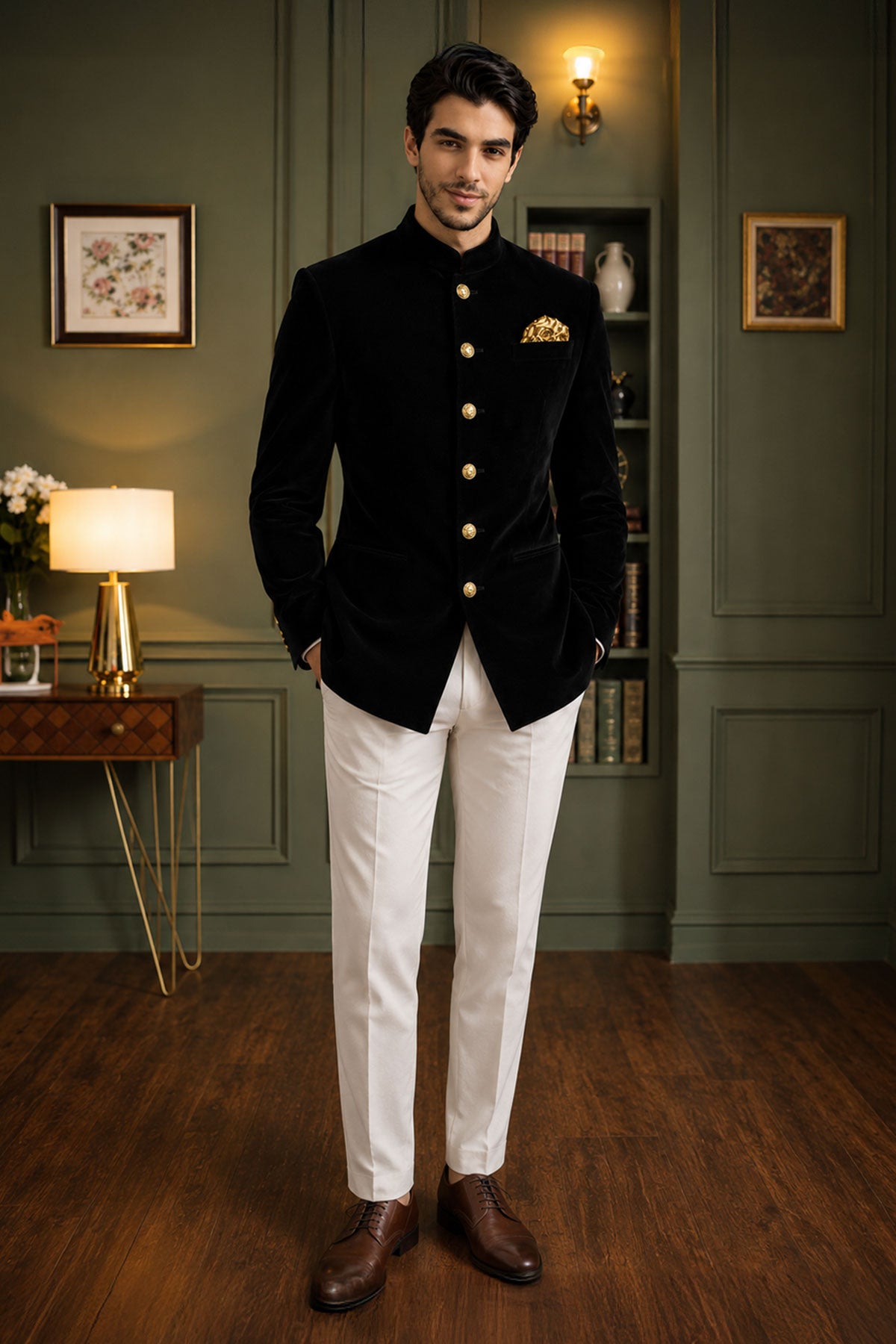 Black Velvet Work Jodhpuri Suit