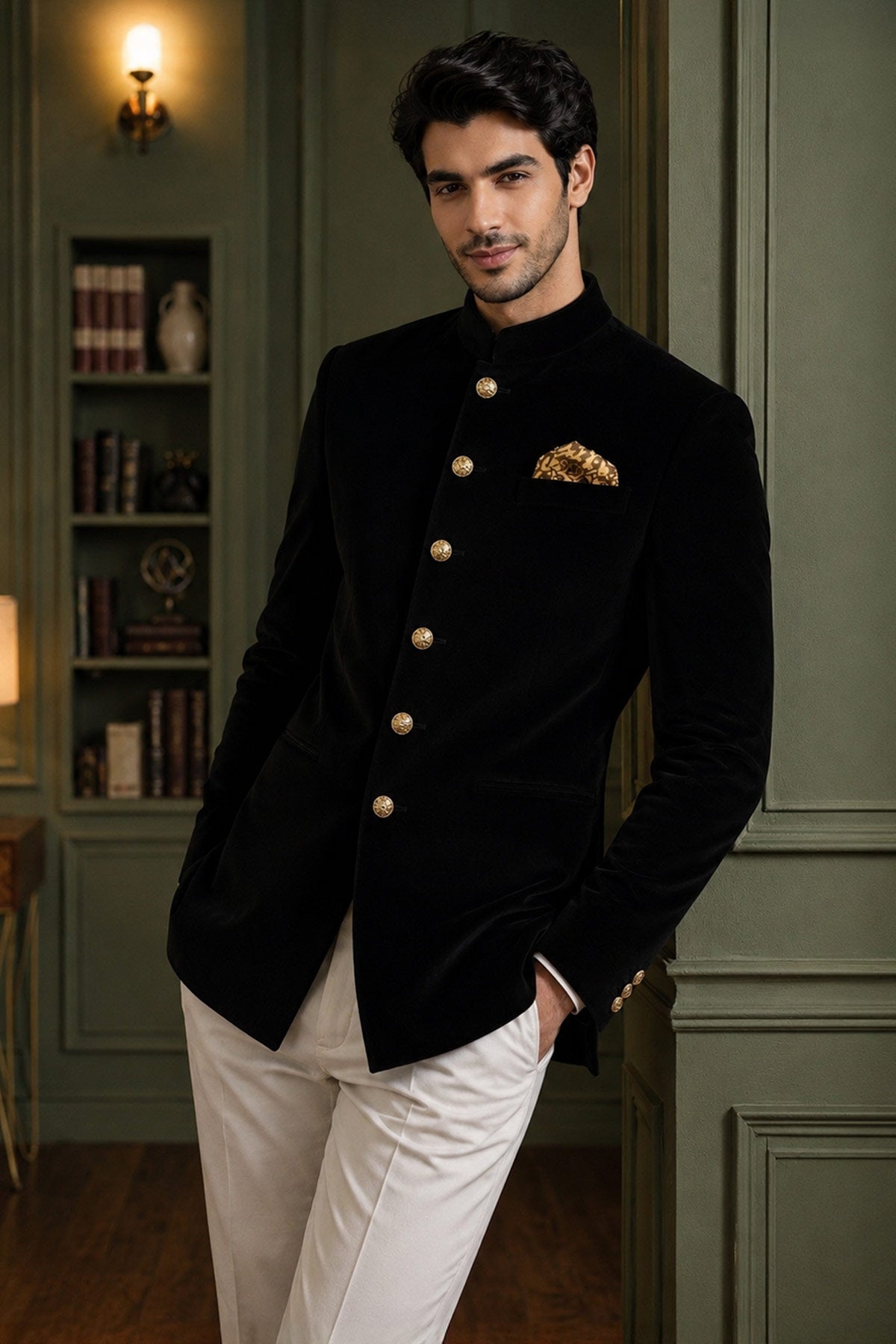 Black Velvet Work Jodhpuri Suit