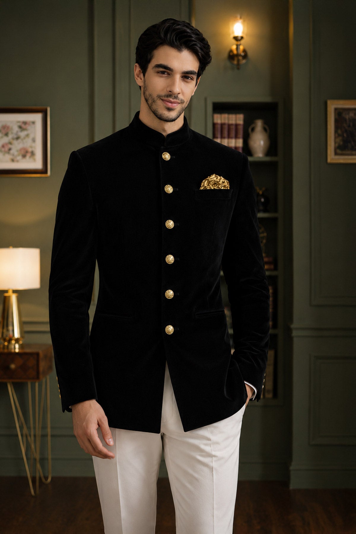Black Velvet Work Jodhpuri Suit