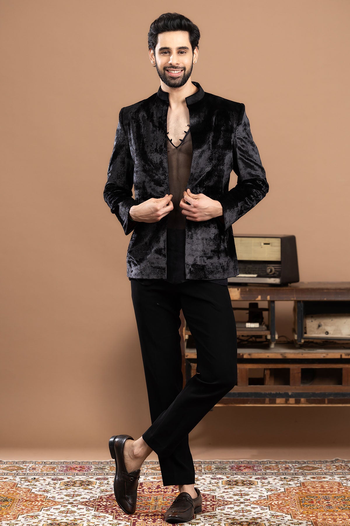 Buy Black Velvet Zardozi Suit Set for women by Rivaaj Couture online available at scrollnshops