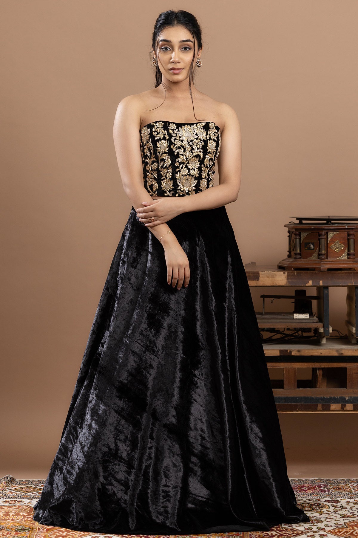 Buy Black Velvet Zari Lehenga Set for women by Rivaaj Couture online available at scrollnshops