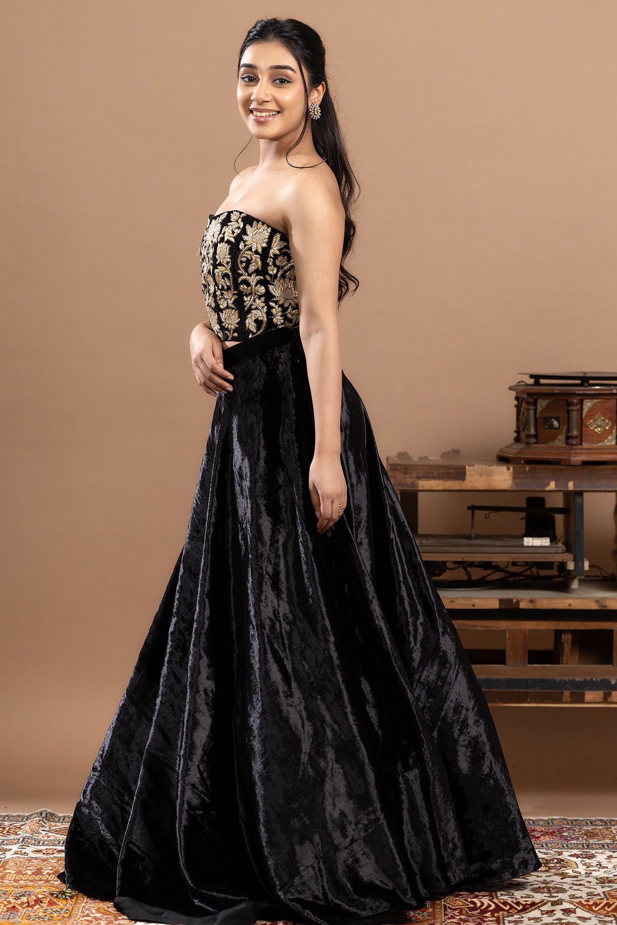 Black Velvet Zari Lehenga Set