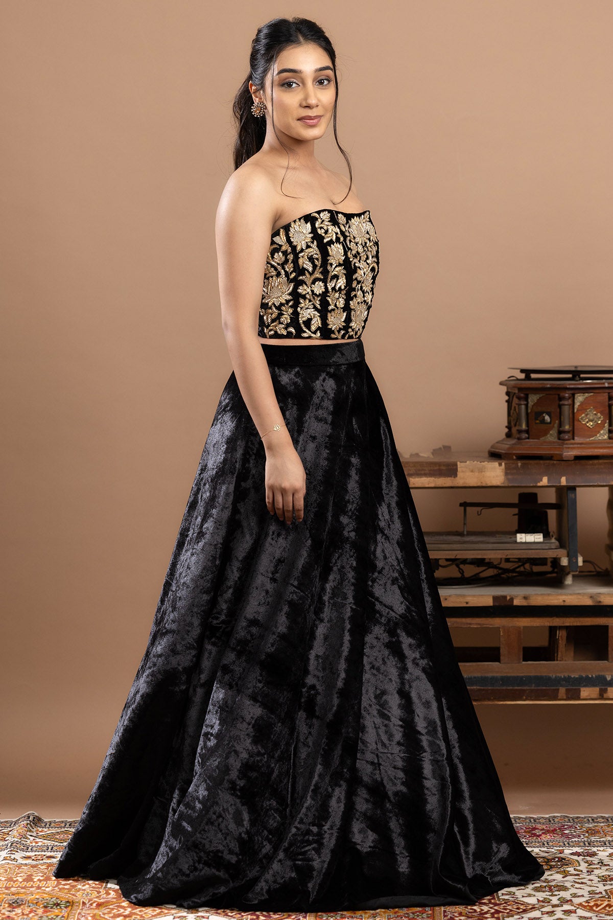 Black Velvet Zari Lehenga Set