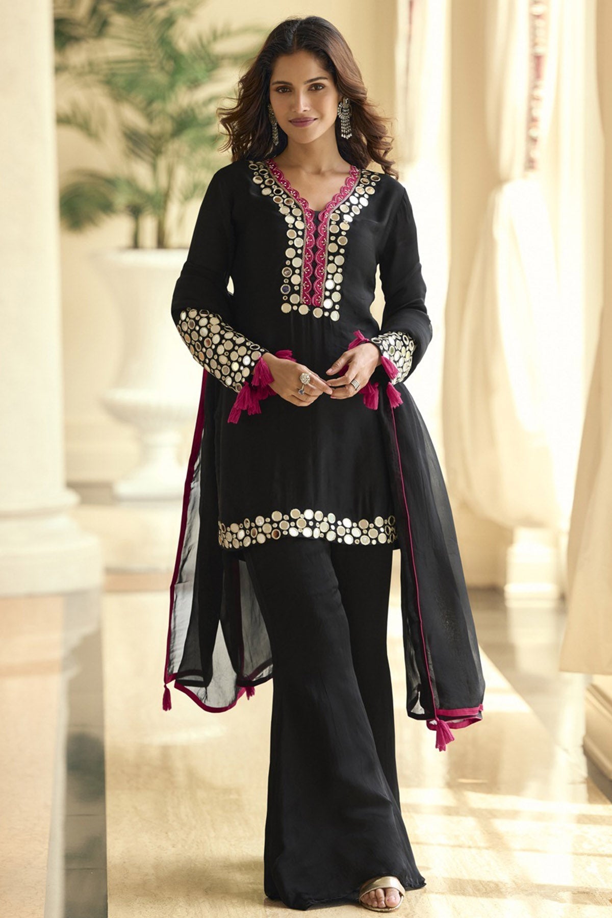Buy Black Vichitra Silk Kurta Set for women by Aastha Fashion online available at scrollnshops