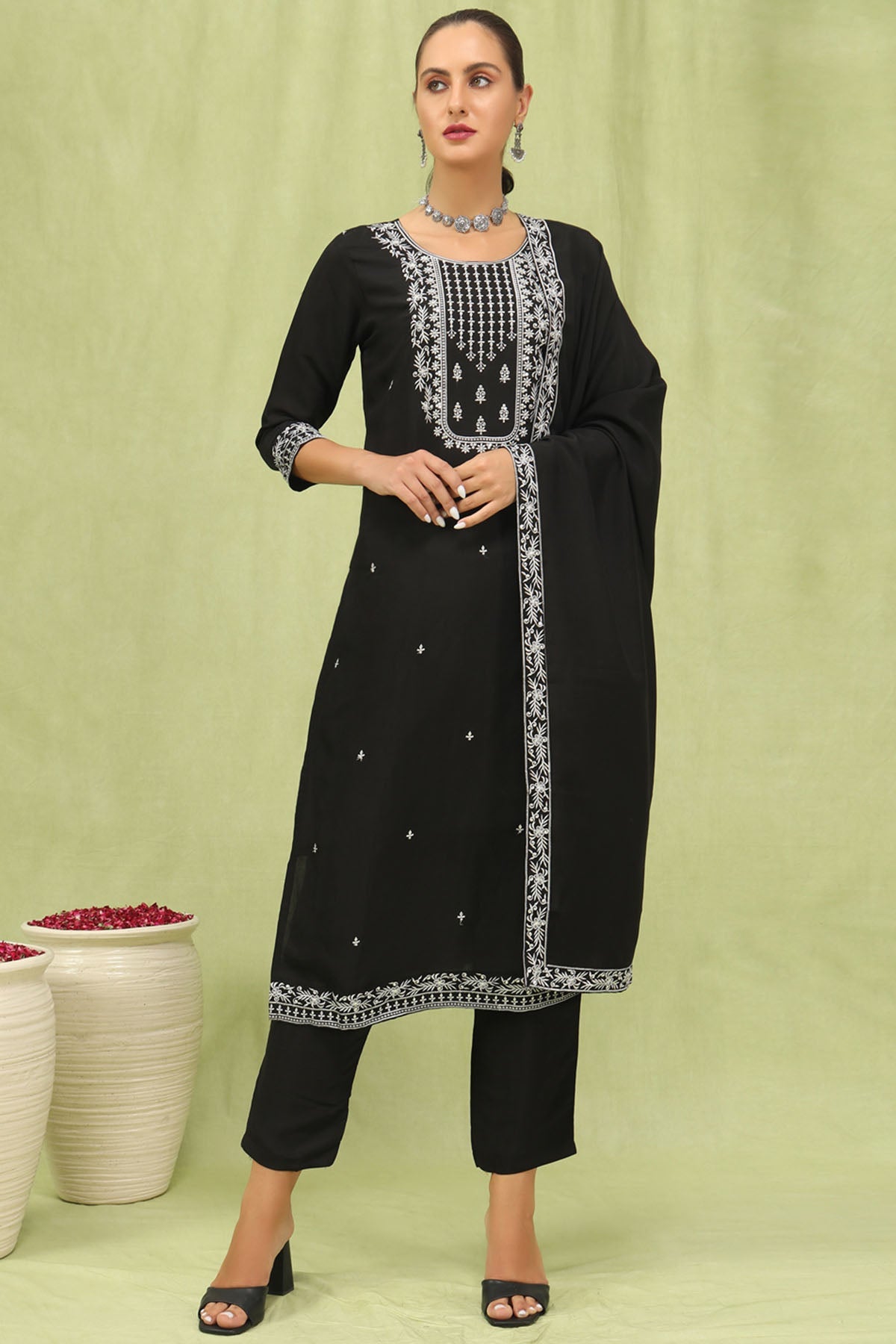 Buy Black Viscose Roman Kurta Set for women by Aastha Fashion online available at scrollnshops