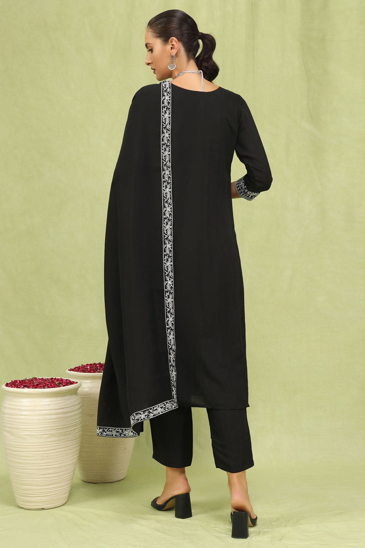 Black Viscose Roman Kurta Set