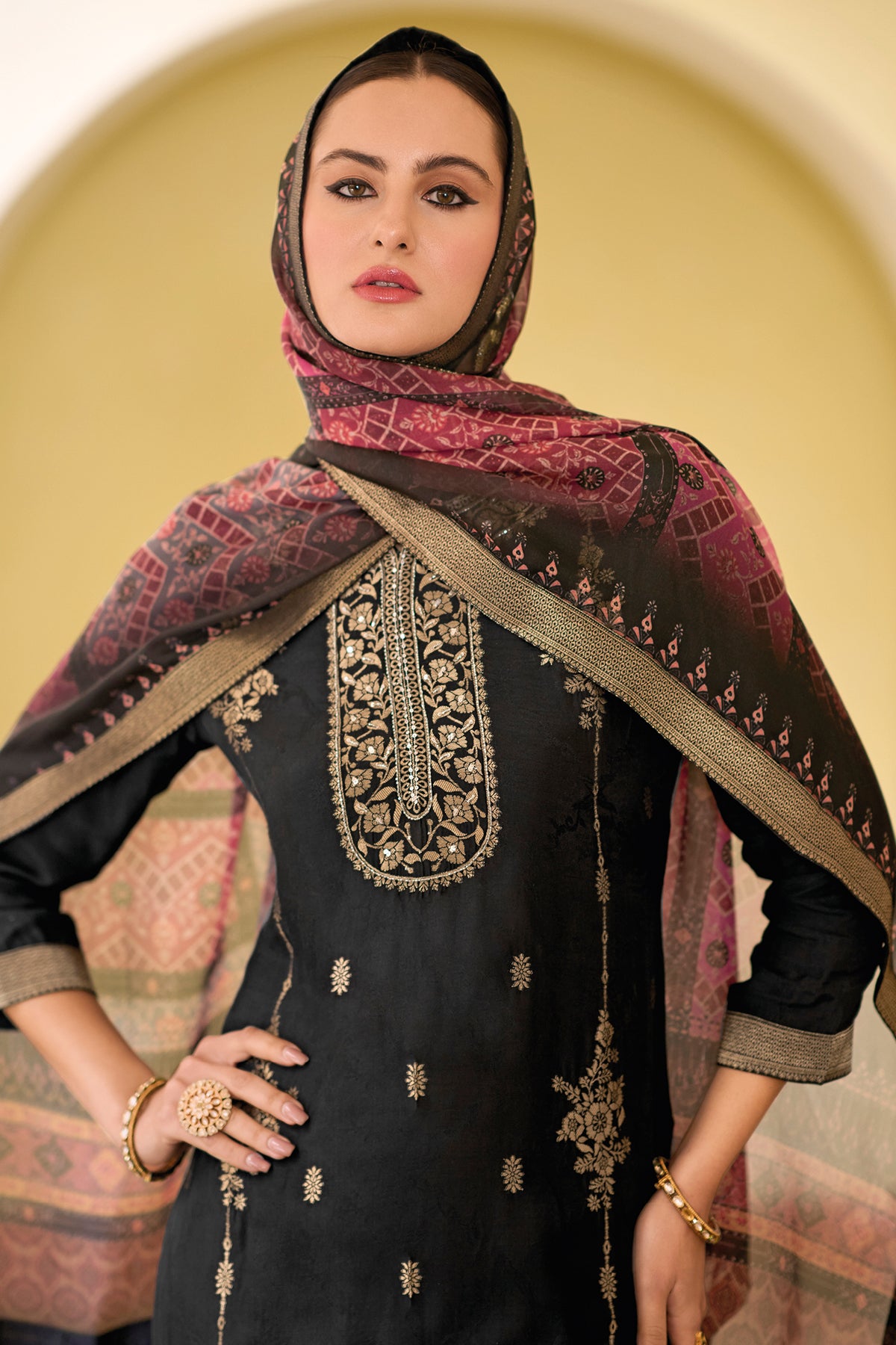 Black Viscose Silk Kurta Set