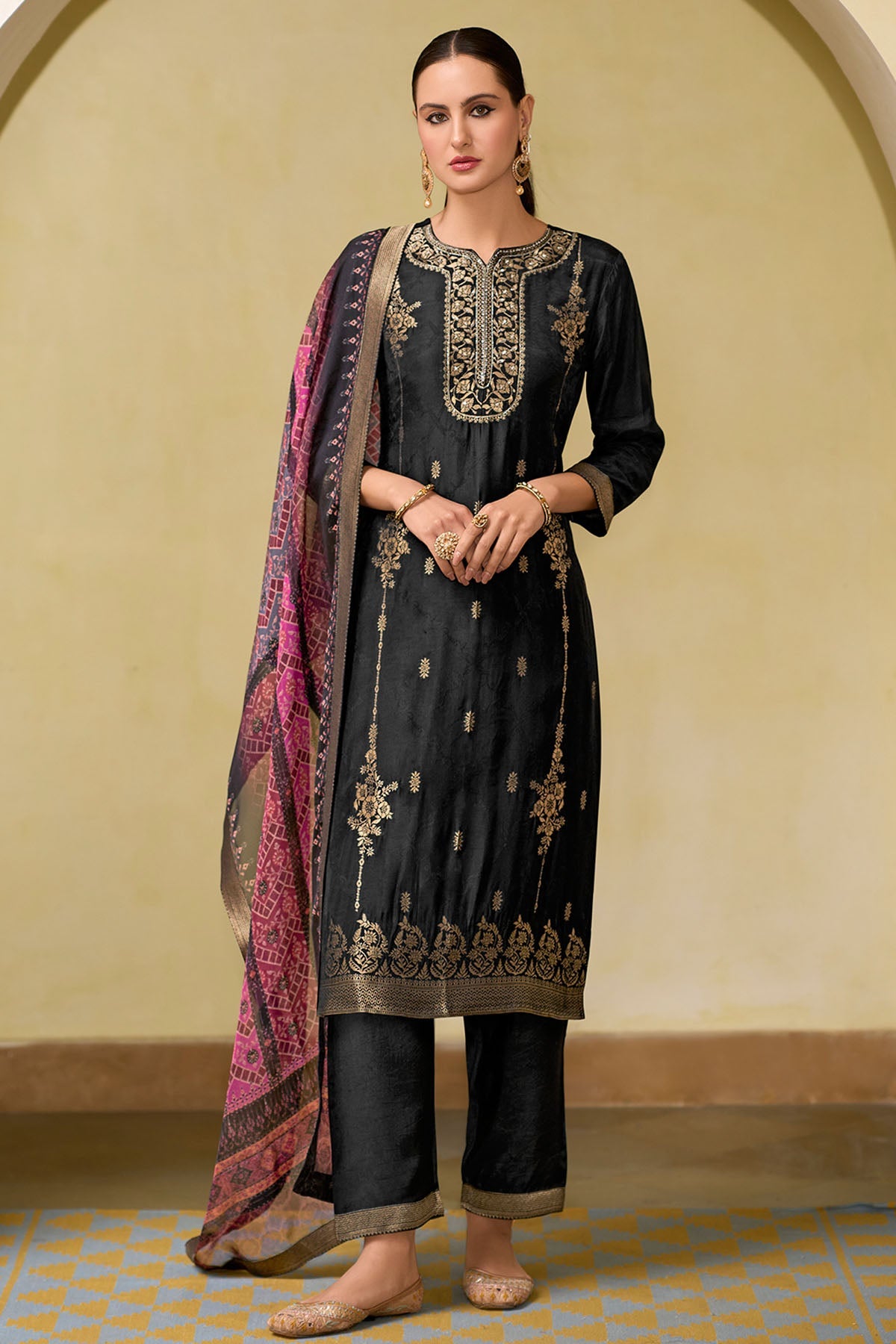 Buy Black Viscose Silk Kurta Set for women by Aastha Fashion online available at scrollnshops