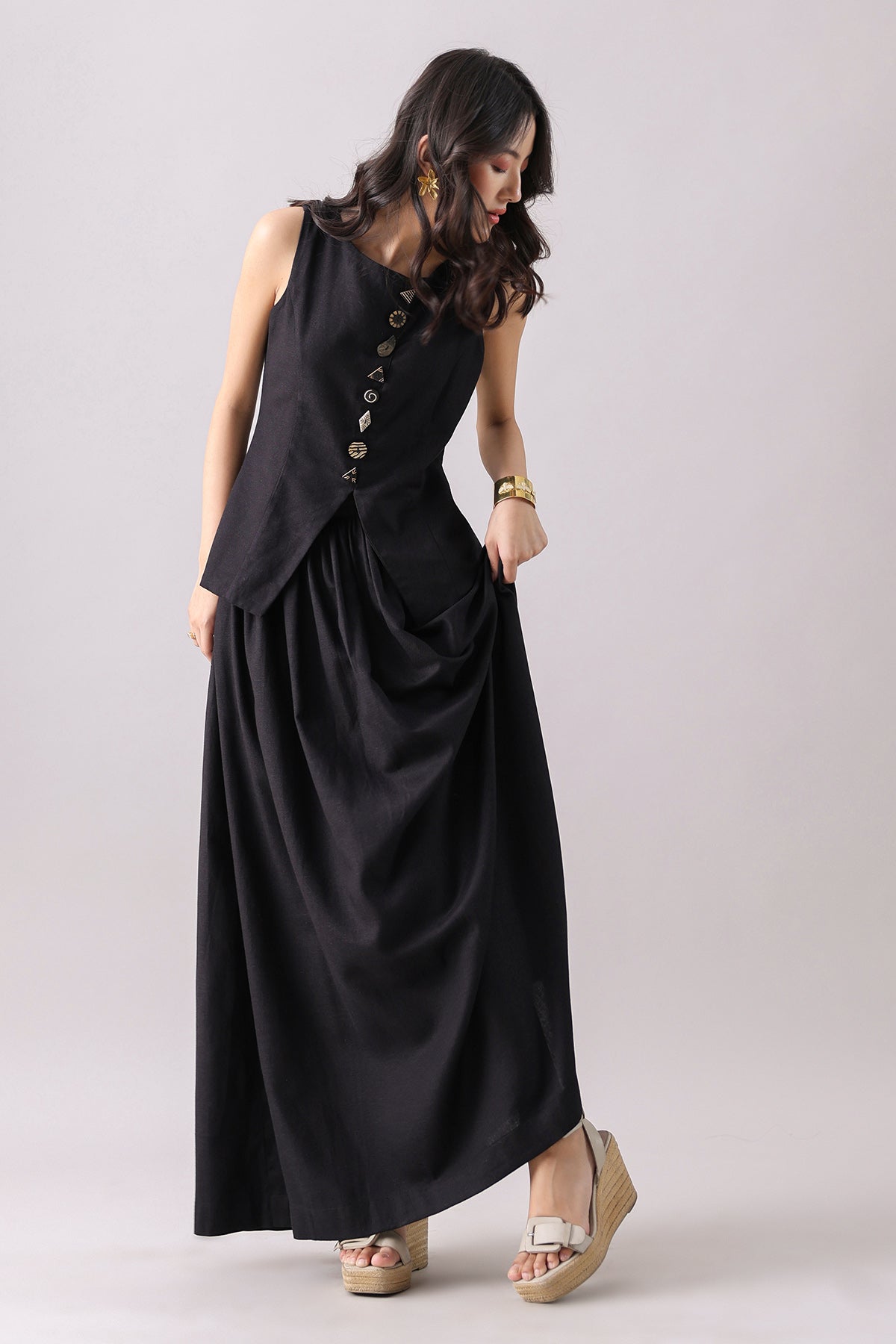 Black Waistcoat & Gathered Skirt