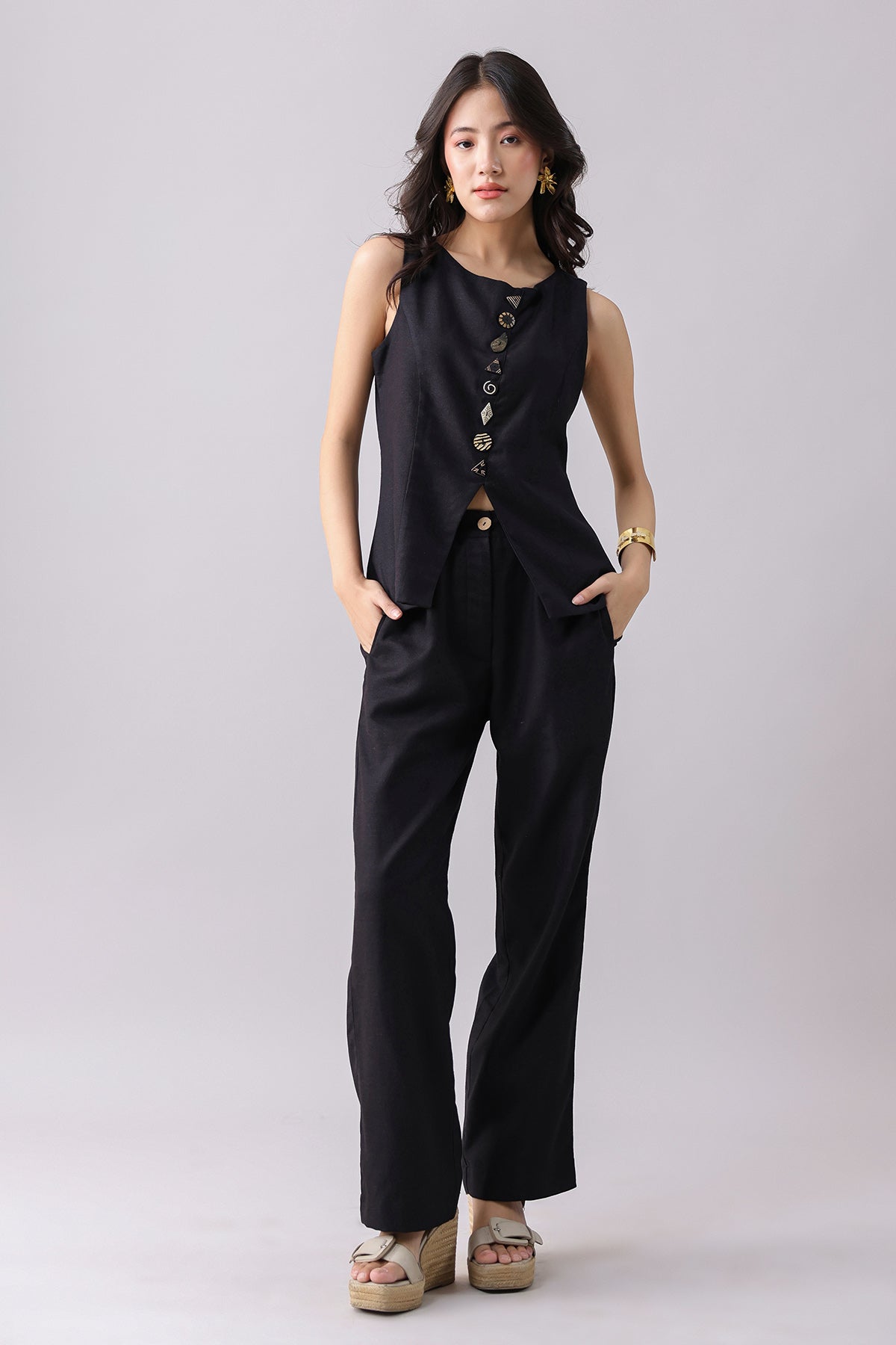 Buy Black Waistcoat & Straight Pants by Why Look West for women online at ScrollnShops