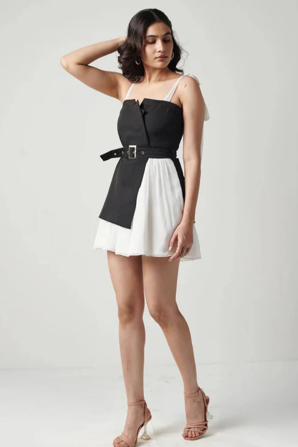 Buy Black White Chiffon Mini Dress for women online available at ScrollnShops