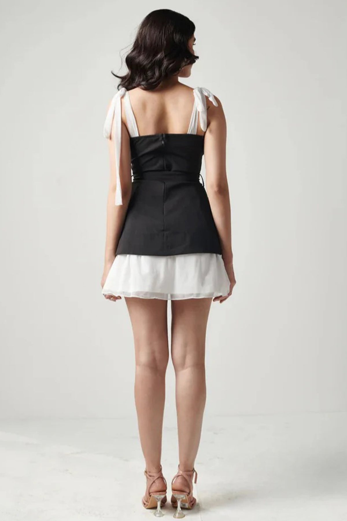 Black White Chiffon Mini Dress