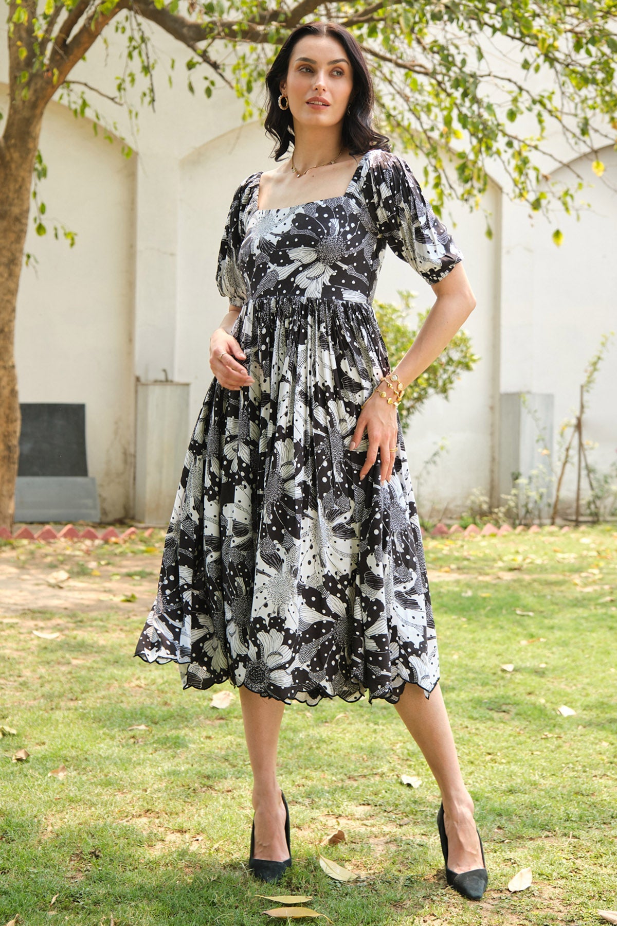 Buy Black & White Digital Dress  for Women by 97 Motifs Designer online available at scrollnshops