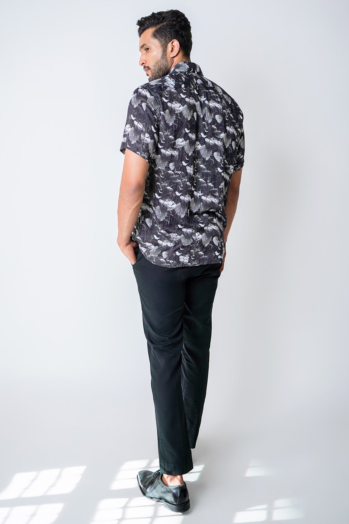Black White Feather Print Shirt