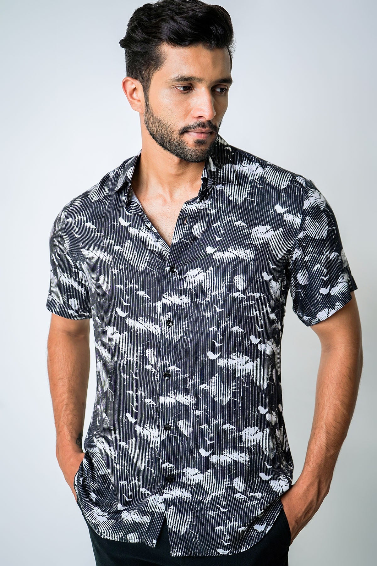 Buy Black White Feather Print Shirt for men by House of Sheriff online available at scrollnshops