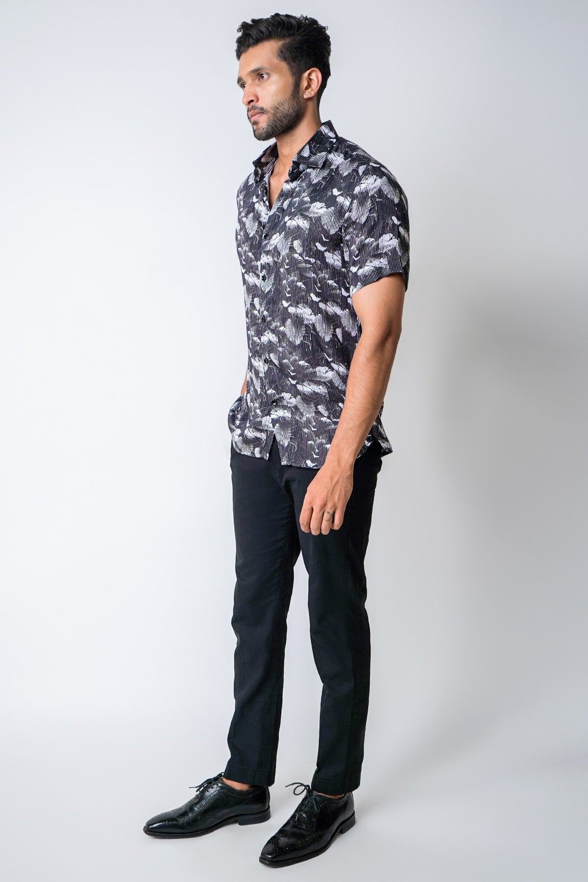 Black White Feather Print Shirt