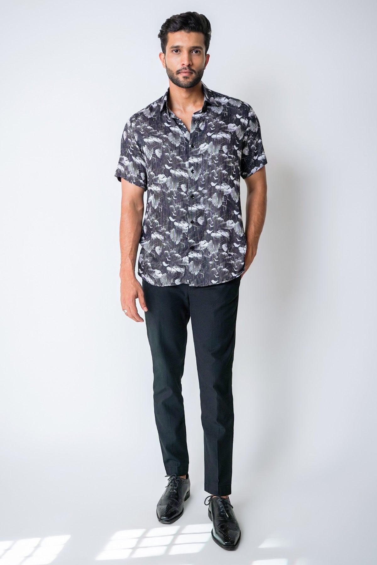 Black White Feather Print Shirt