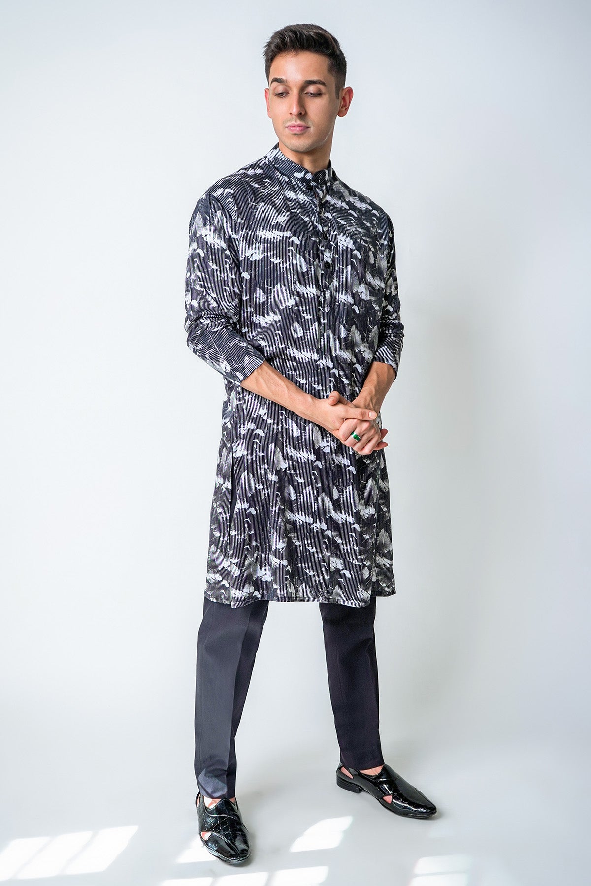 Black & White Floral Kurta Set