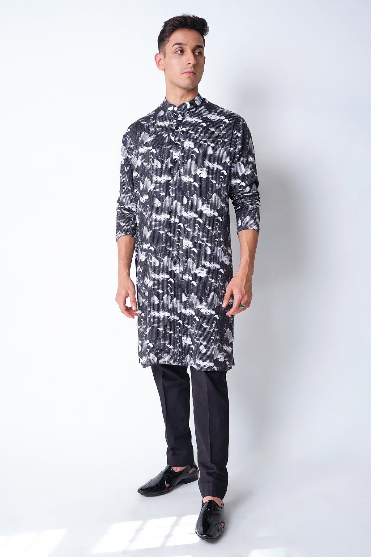 Buy Black & White Floral Kurta Set for men by House of Sheriff online available at scrollnshops