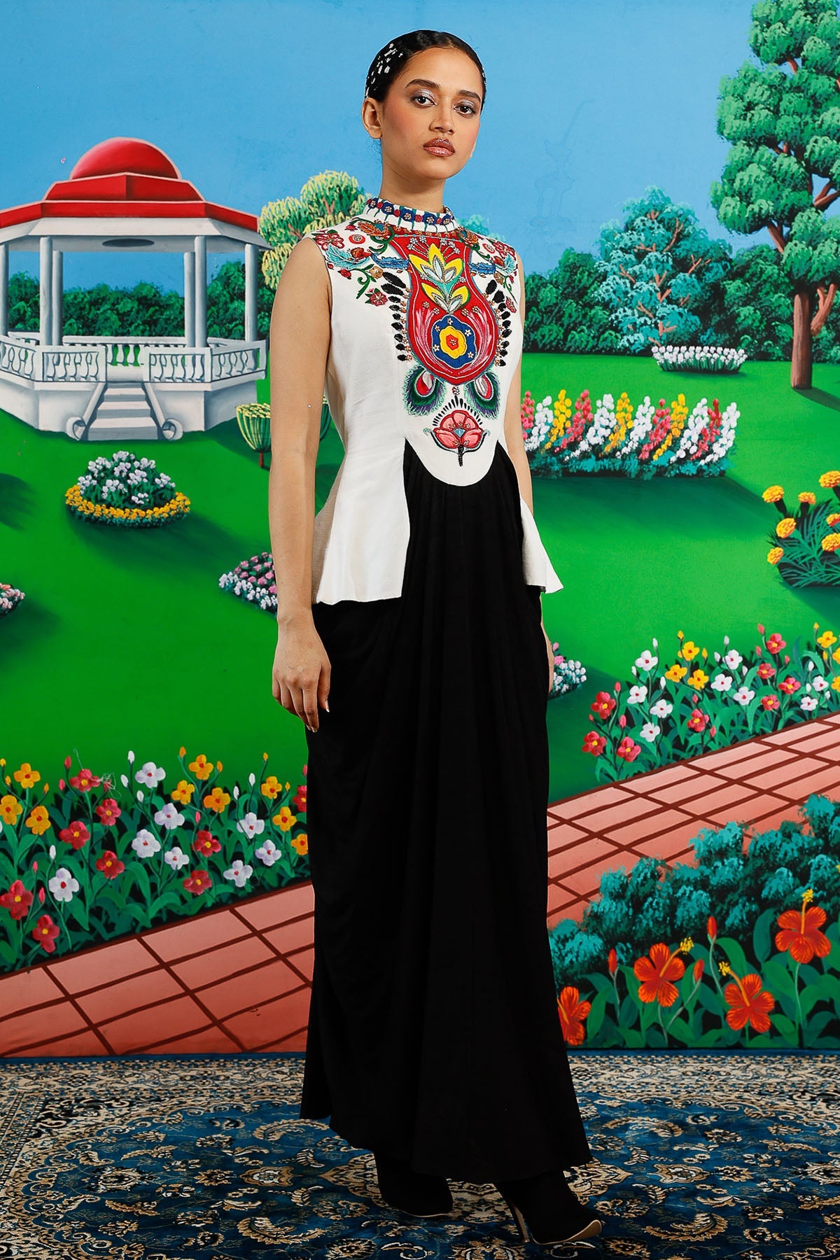 Buy Black White Floral Motifs Dress for women by Saksham Neharicka online available at scrollnshops