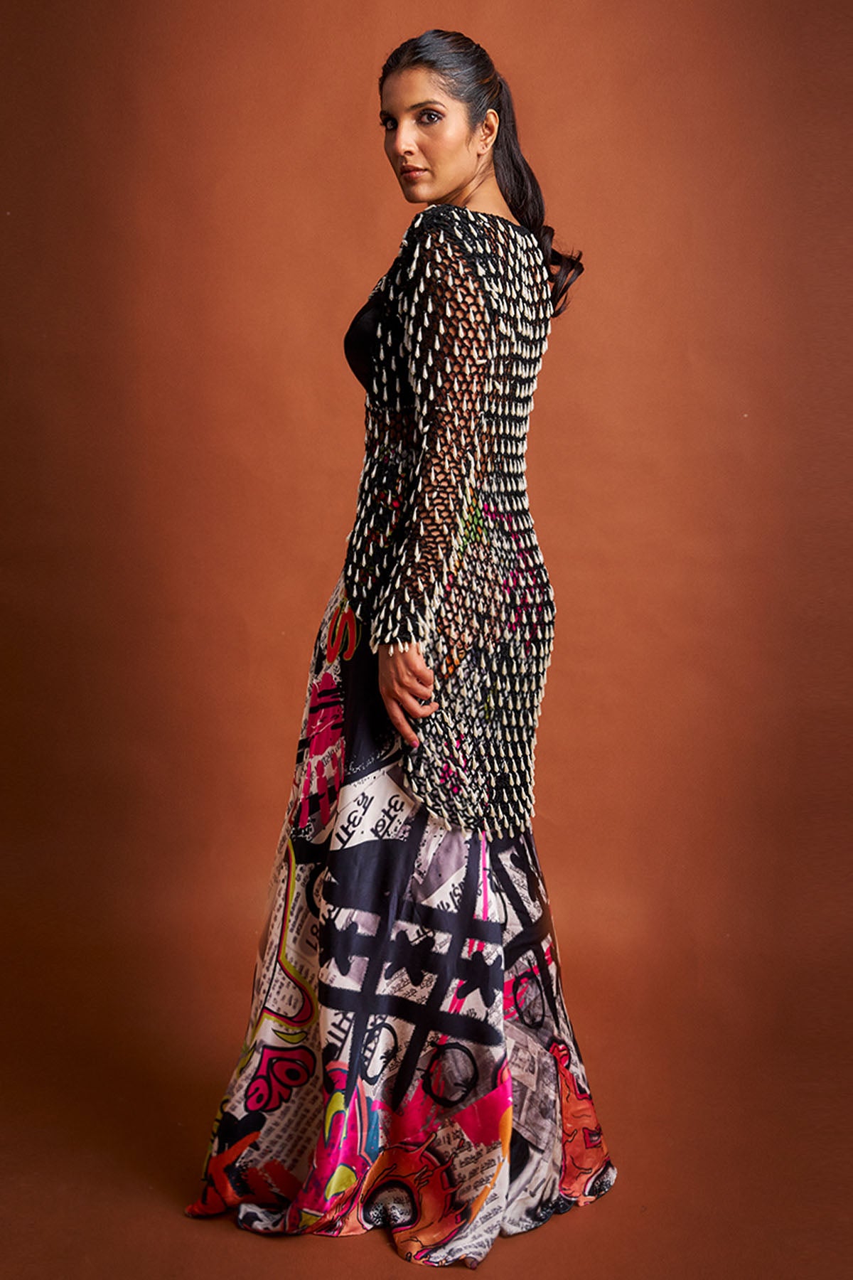 Black White Graphic Lehenga Set