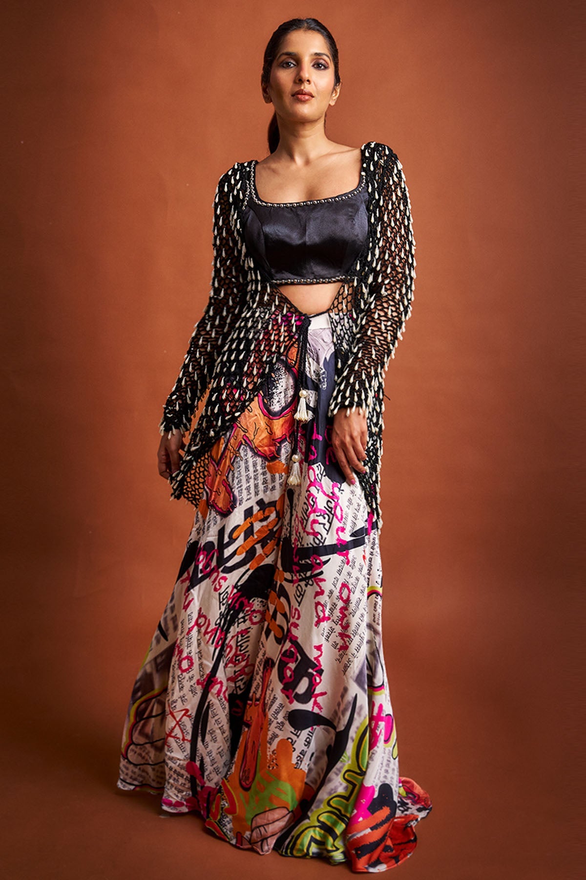 Buy Black White Graphic Lehenga Set for women by Ricka Gauba online available at scrollnshops