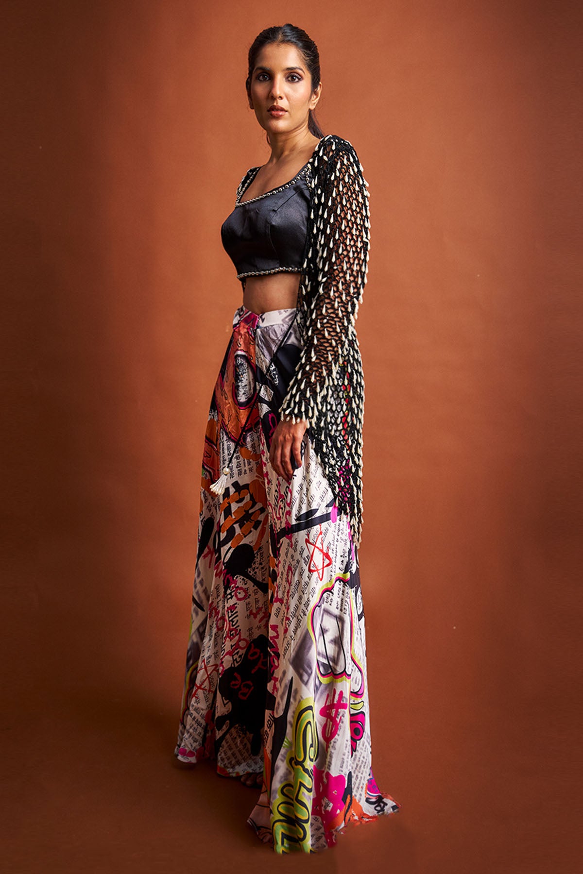 Black White Graphic Lehenga Set