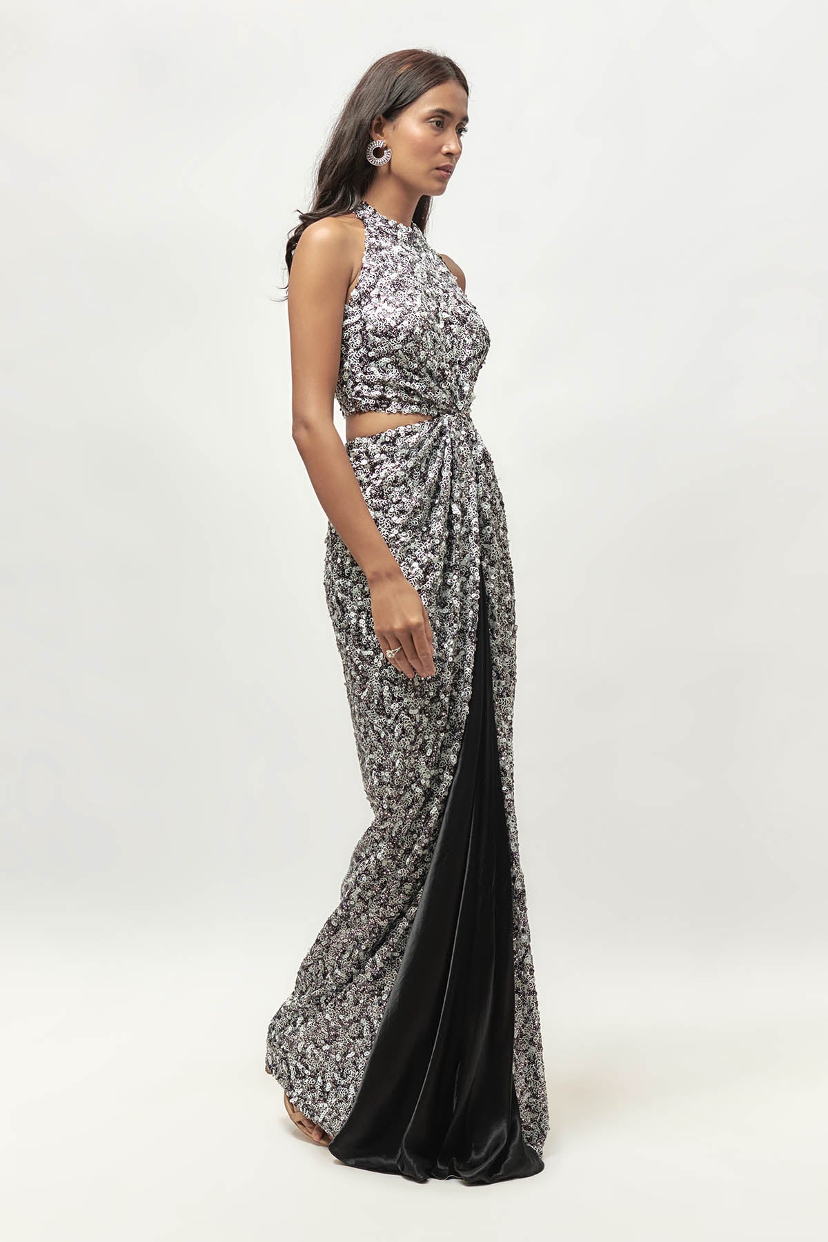 Black & White Halter Neck Gown
