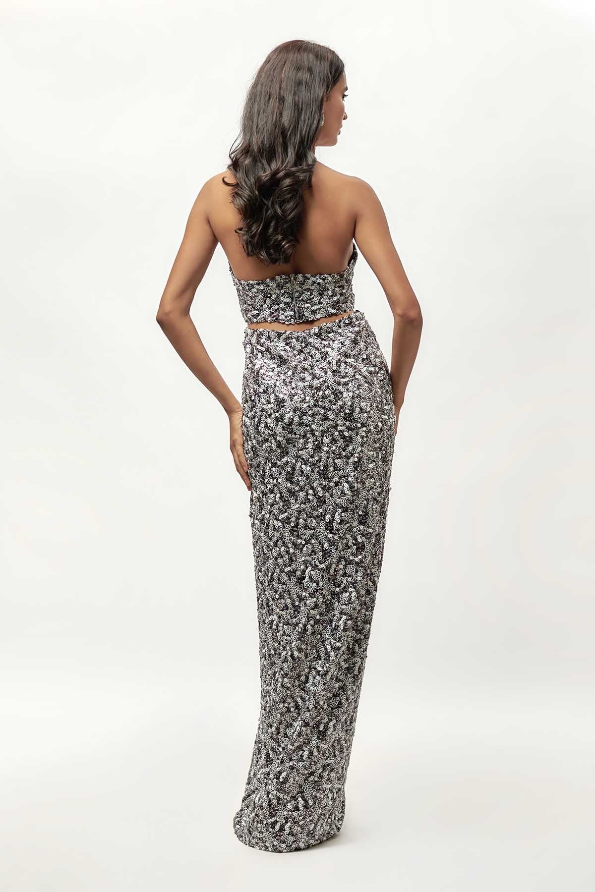 Black & White Halter Neck Gown