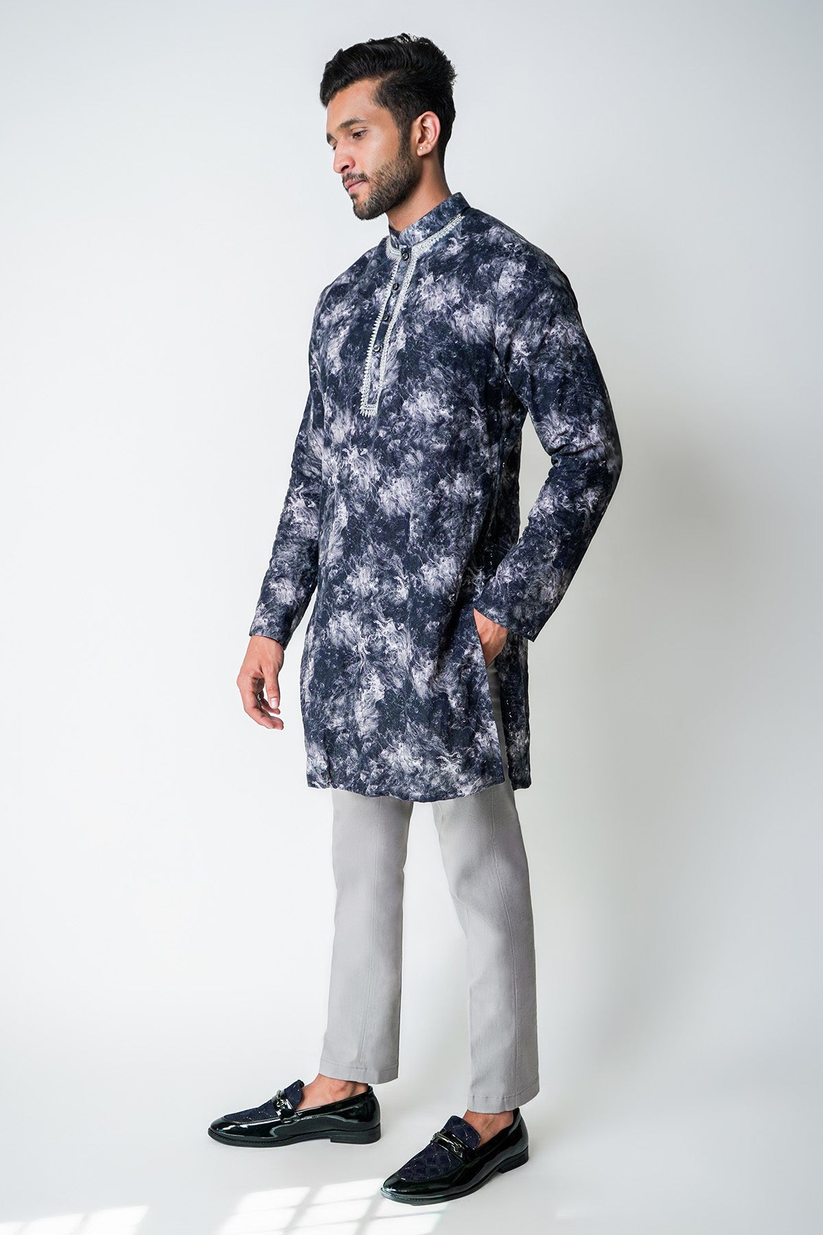 Black & White Linen Kurta Set