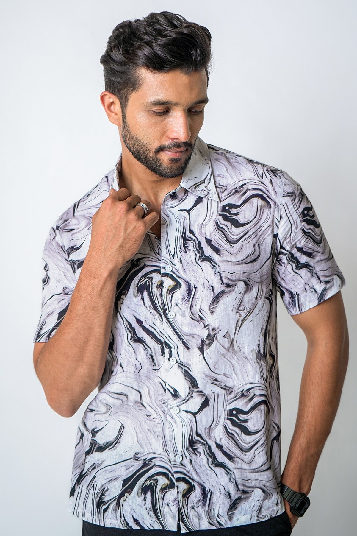 Buy Black White Marble Casual Shirt for men by House of Sheriff online available at scrollnshops