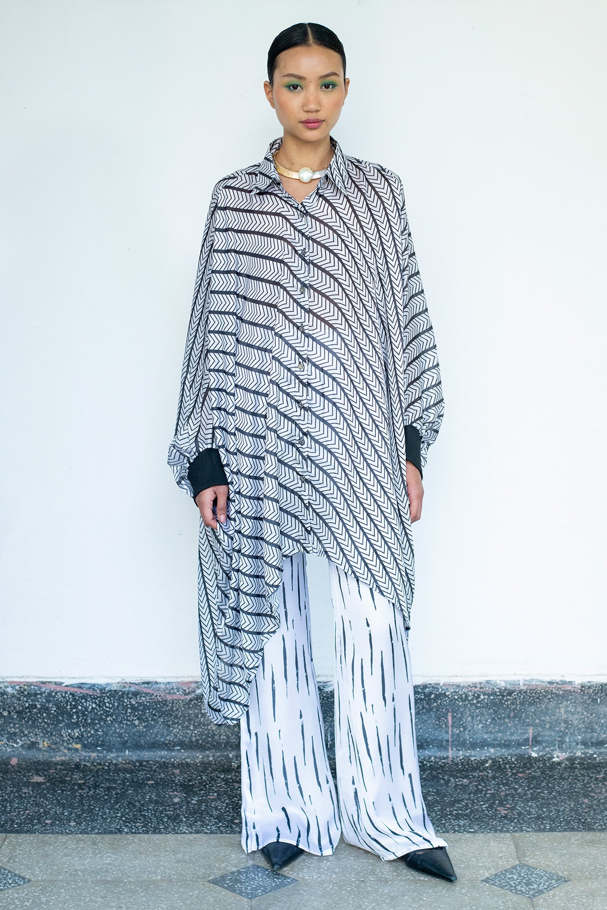 Black & White Printed Kaftan Set