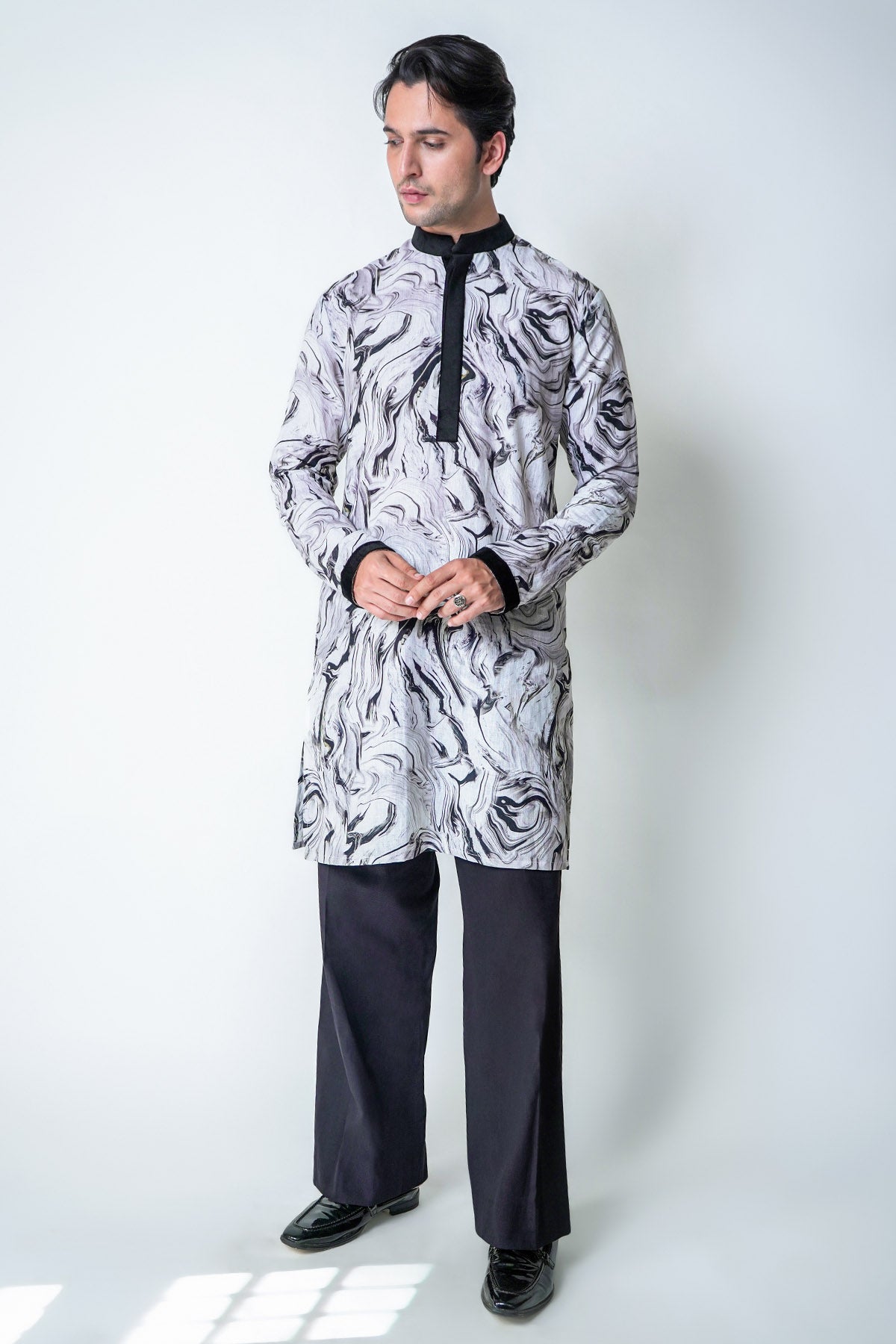 Buy Black & White Printed Kurta Set for men by House of Sheriff online available at scrollnshops