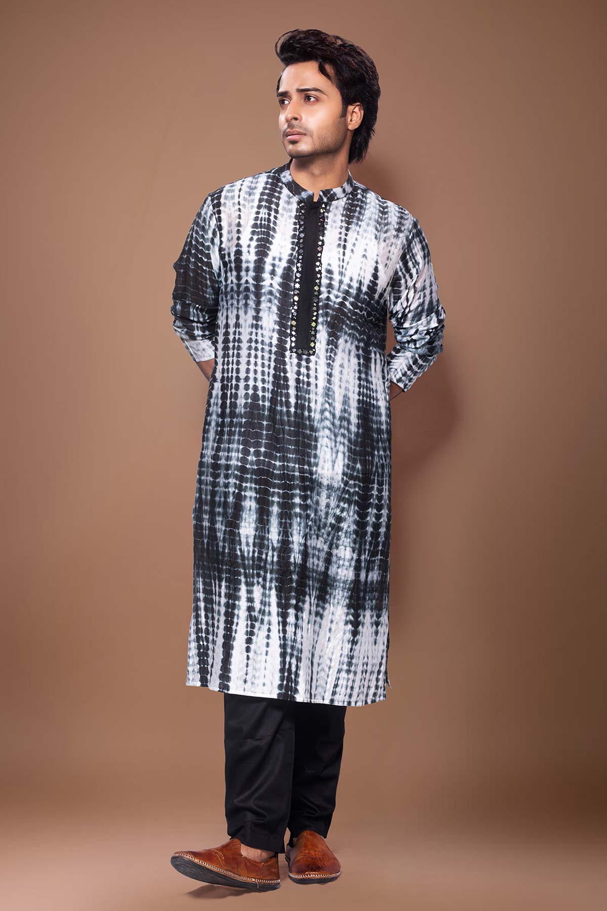 Black & White Tie Dye Kurta Set