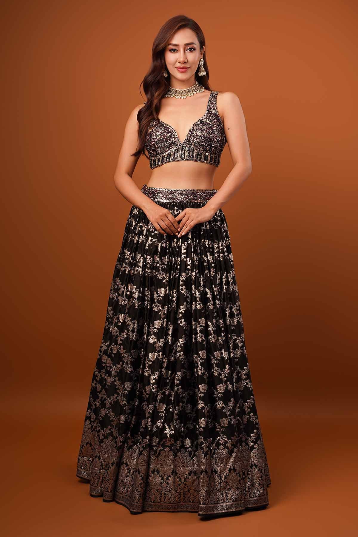Black Wine Zardosi Lehenga Set
