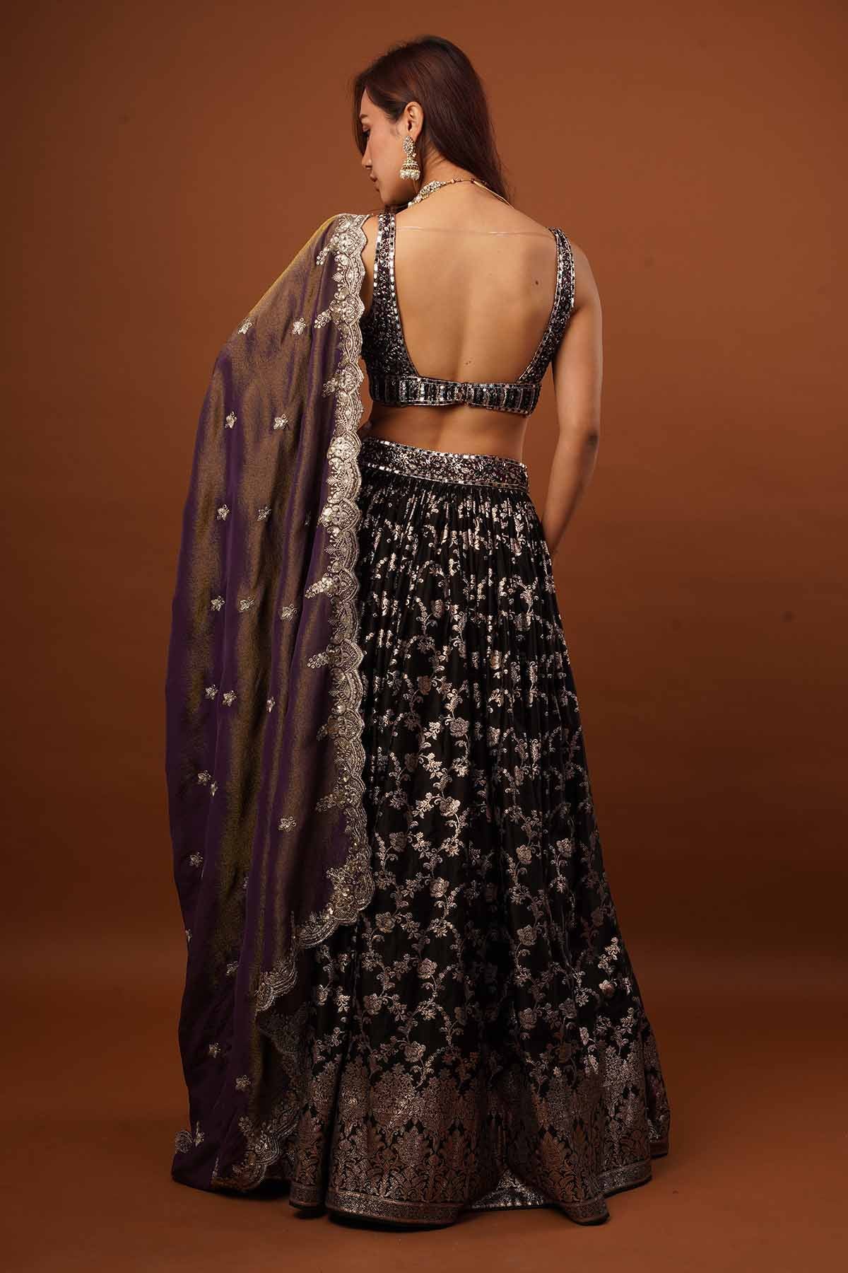 Black Wine Zardosi Lehenga Set