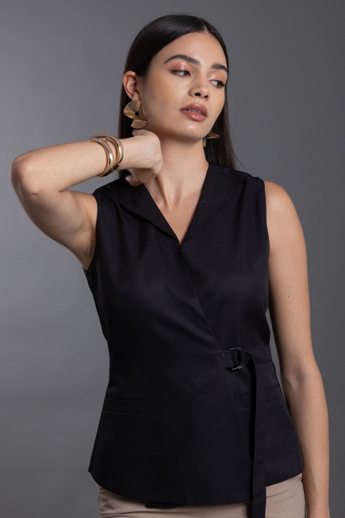 Black Wrap Sleeveless Top