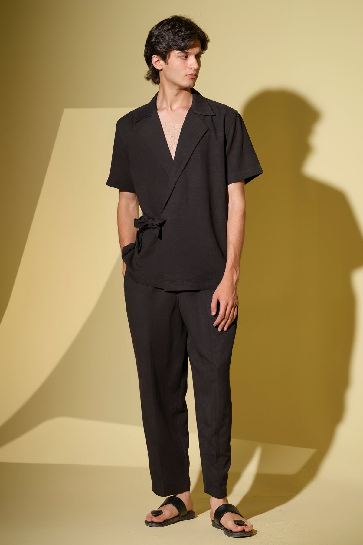Buy Black Wrap Style Shirt & Pants by Vasudhaa Vastrram for men online at ScrollnShops