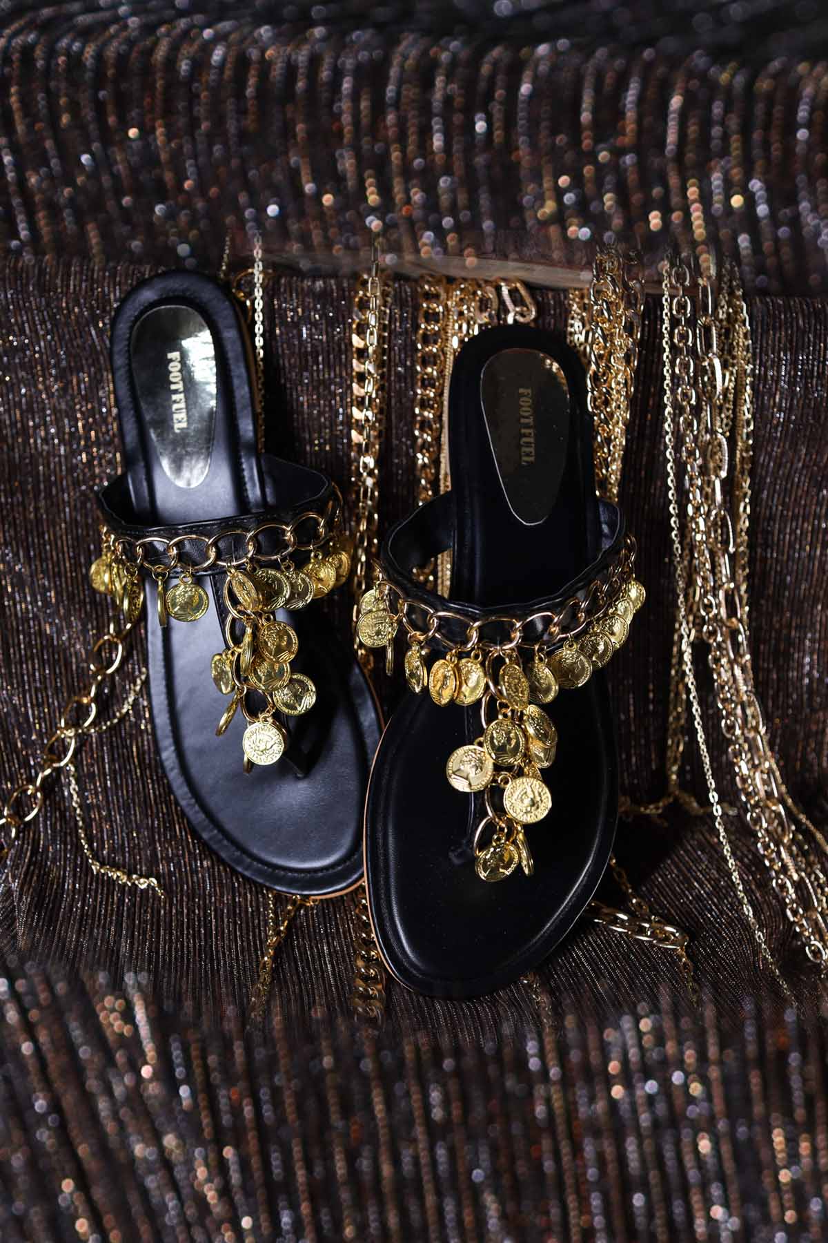 Foot Fuel Black Zardosi Embroidered Flat for accessories online at ScrollnShops