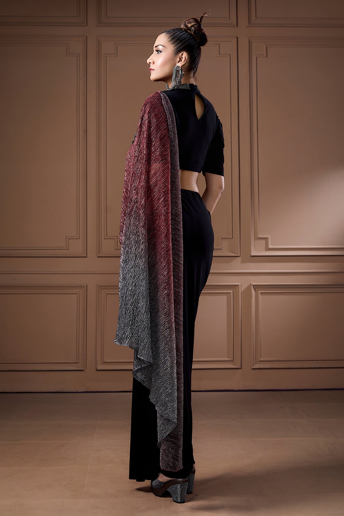 Black Zardozi Drape Skirt Set