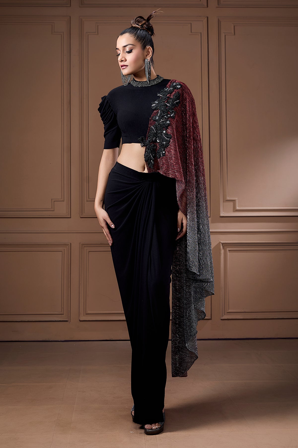 Black Zardozi Drape Skirt Set