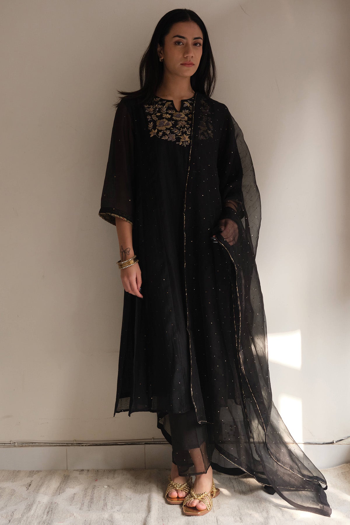 Buy Black Zardozi Kurta And Pants for women by Juanita by Shubda online available at scrollnshops