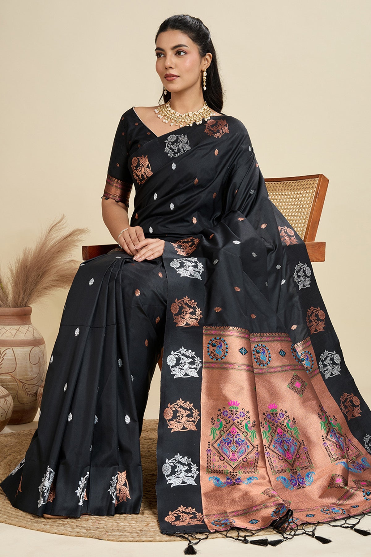 Buy Black Zari Banarasi Silk Saree for Women Online available at ScrollnShops