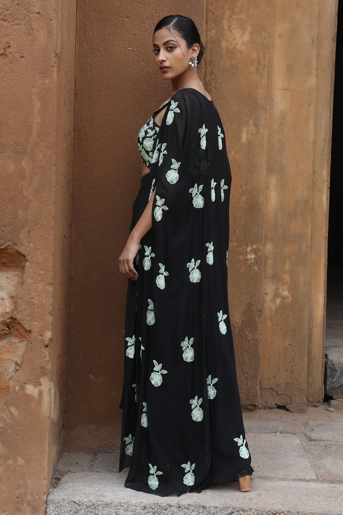 Black Zari Embroidered Cape Set